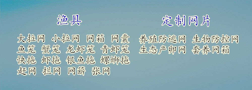 渔具 批发 定制 网具 定做 渔网 大拉网 小拉网 网箱 网囊 鱼笼 蟹笼 龙虾笼 青虾笼 快拖 虾拖 银鱼拖 螺蛳拖 赶网 拦网 网簖 张网 生态产卵网 套养网箱